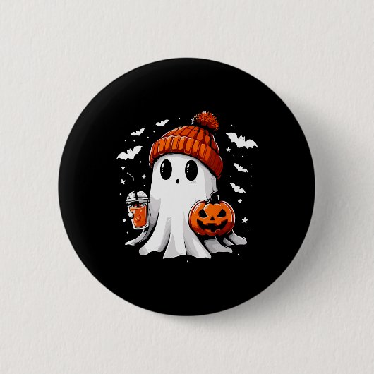 Schattige Ghost Drink Koffie Halloween Ghost Coffe Ronde Button 5,7 Cm (Voorkant)