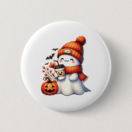Schattige Ghost Drink Koffie Halloween Ghost Coffe Ronde Button 5,7 Cm (Voorkant)