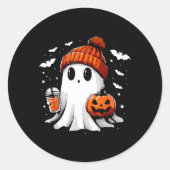 Schattige Ghost Drink Koffie Halloween Ghost Coffe Ronde Sticker (Voorkant)