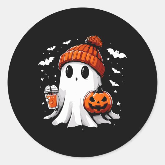 Schattige Ghost Drink Koffie Halloween Ghost Coffe Ronde Sticker (Voorkant)