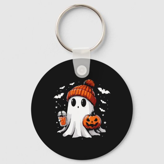Schattige Ghost Drink Koffie Halloween Ghost Coffe Sleutelhanger (Voorkant)