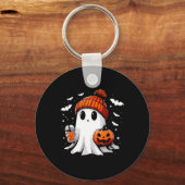 Schattige Ghost Drink Koffie Halloween Ghost Coffe Sleutelhanger (Voorkant)