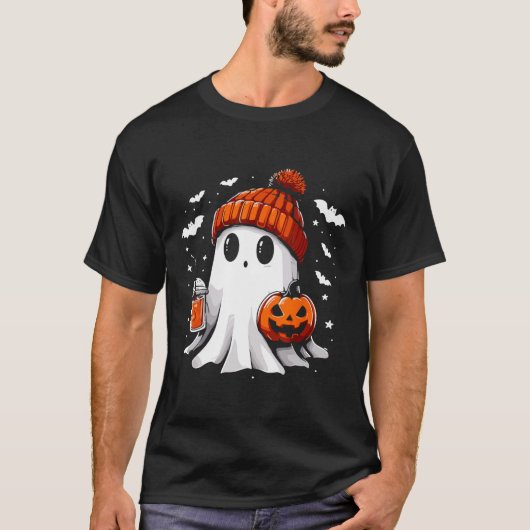 Schattige Ghost Drink Koffie Halloween Ghost Coffe T-shirt (Voorkant)