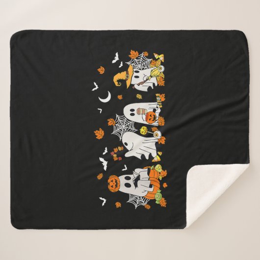 Schattige Ghost Drink Koffie Halloween Herfst Ghos Sherpa Deken (Voorkant (horizontaal))
