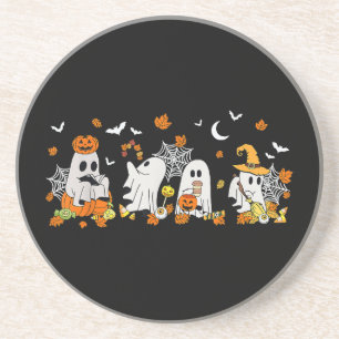Schattige Ghost Drink Koffie Halloween Herfst Ghos Zandsteen Onderzetter