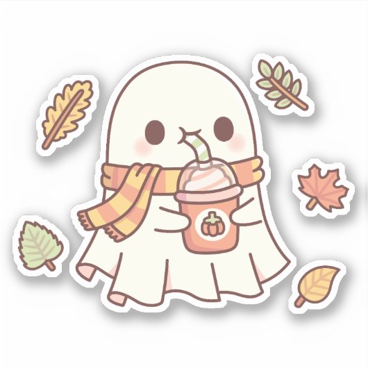 Schattige Ghost Drink Pumpkin Spice Latte Herfst Sticker (Voorkant)