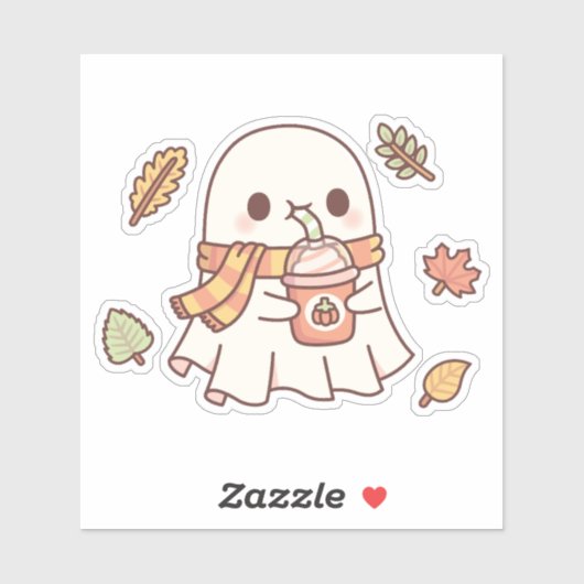 Schattige Ghost Drink Pumpkin Spice Latte Herfst Sticker (Vel)