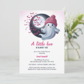 Schattige Ghost Een Little Boo Halloween Girl Baby Kaart (Staand voorkant)