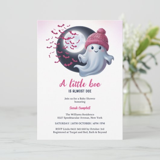 Schattige Ghost Een Little Boo Halloween Girl Baby Kaart (Staand voorkant)