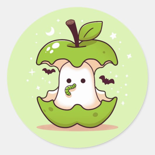 Schattige Ghost en Apple Green Halloween Ronde Sticker (Voorkant)