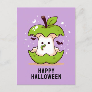Schattige Ghost en Apple Paarse Halloween briefkaa Briefkaart