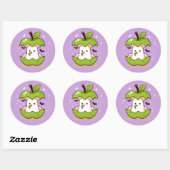 Schattige Ghost en Apple Paarse Halloween Ronde Sticker (Vel)