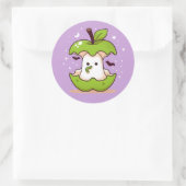 Schattige Ghost en Apple Paarse Halloween Ronde Sticker (Tas)
