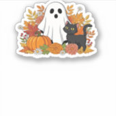 Schattige Ghost en Black Cat Classic T-shirt Sticker (Voorkant)