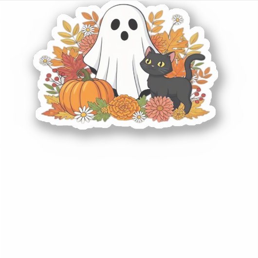 Schattige Ghost en Black Cat Classic T-shirt Sticker (Voorkant)