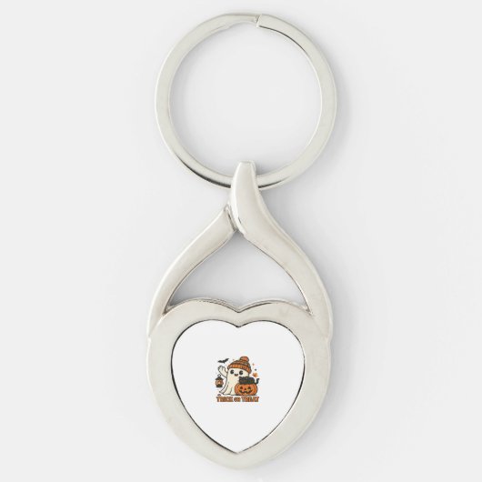Schattige Ghost en Black Cat Trick or treat Classi Sleutelhanger (Voorkant)