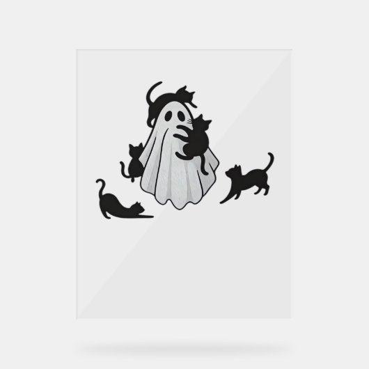 Schattige Ghost en Black Cats Classic T-shirt Acryl Bord (Voorkant)