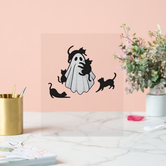 Schattige Ghost en Black Cats Classic T-shirt Acryl Bord (Huwelijk)