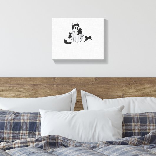 Schattige Ghost en Black Cats Classic T-shirt Canvas Afdruk (Insitu (Slaapkamer))