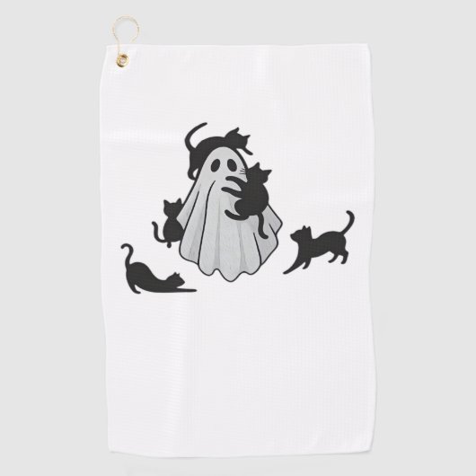 Schattige Ghost en Black Cats Classic T-shirt Golfhanddoek (Voorkant)
