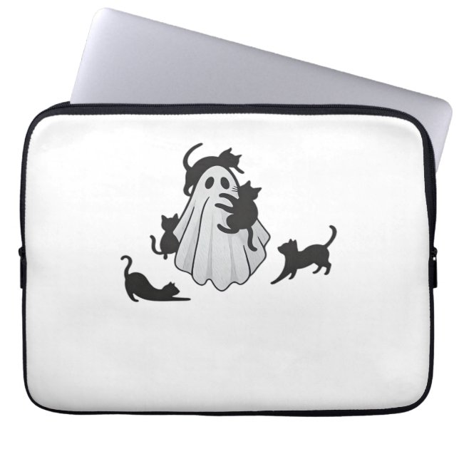 Schattige Ghost en Black Cats Classic T-shirt Laptop Sleeve (Voorkant)