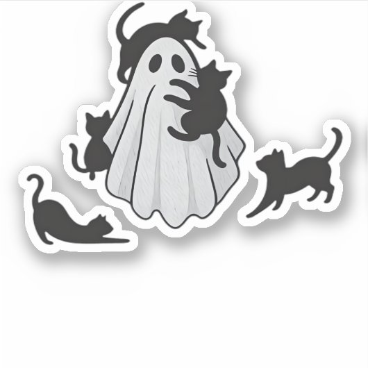 Schattige Ghost en Black Cats Classic T-shirt Sticker (Voorkant)