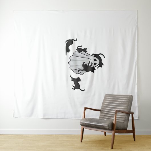 Schattige Ghost en Black Cats Classic T-shirt Wandkleed (In Situ (horizontaal))