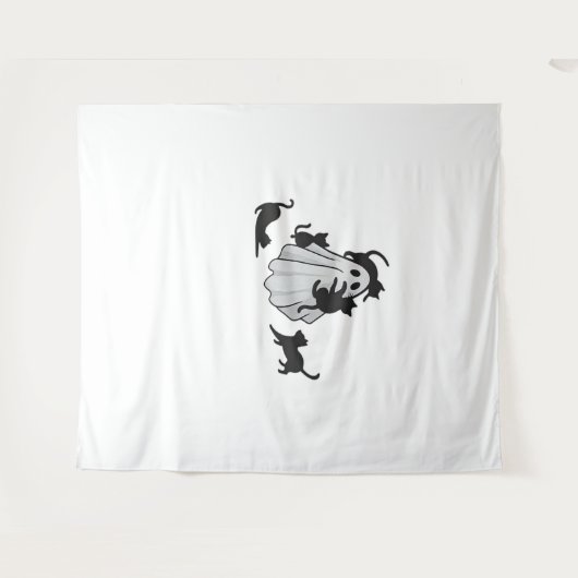 Schattige Ghost en Black Cats Classic T-shirt Wandkleed (Voorkant (horizontaal))