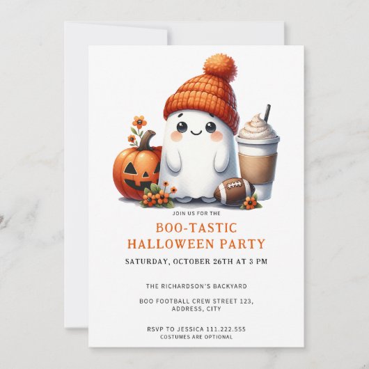 Schattige Ghost Football Boo-Tastic Halloween Part Kaart (Voorkant)