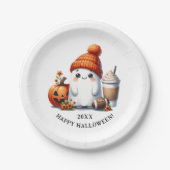 Schattige Ghost Football Player Happy Halloween Papieren Bordje (Voorkant)