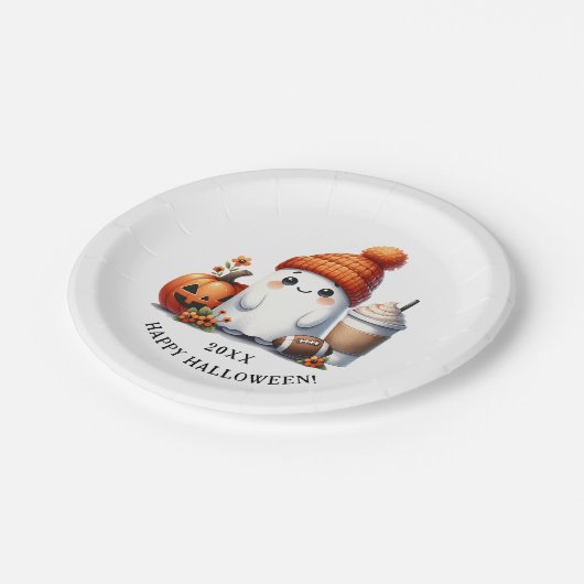 Schattige Ghost Football Player Happy Halloween Papieren Bordje (Gekanteld)
