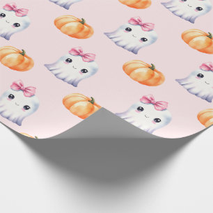 Schattige Ghost Girl Pumpkin Watercolor Roze Hallo Cadeaupapier