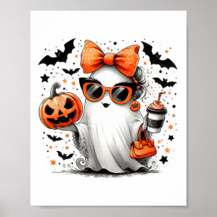 Schattige Ghost Halloween Diva Cartoon Sungles Han Poster