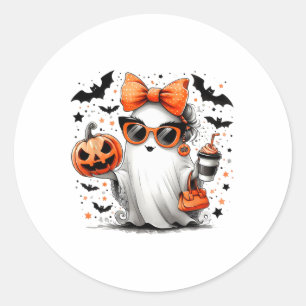 Schattige Ghost Halloween Diva Cartoon Sungles Han Ronde Sticker
