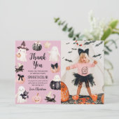 Schattige Ghost Halloween Girl Verjaardagsfeest Fo Bedankkaart (Staand voorkant)