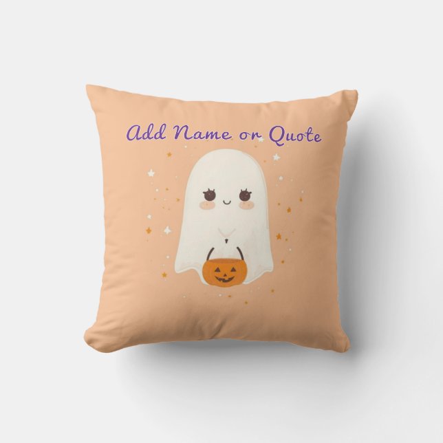 Schattige Ghost Halloween Pillow – Bewerkbare teks Kussen (Voorkant)