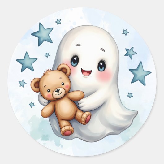 Schattige Ghost Halloween Themd Boys Baby shower Ronde Sticker (Voorkant)
