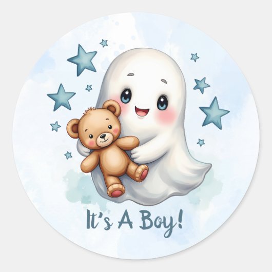 Schattige Ghost Halloween Themd Boys Baby shower Ronde Sticker (Voorkant)