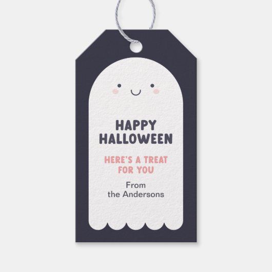 Schattige Ghost Happy Halloween-traktatie Cadeaulabel (Voorkant)