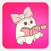 Schattige Ghost Hot Pink Vierkante Sticker (Voorkant)