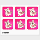 Schattige Ghost Hot Pink Vierkante Sticker (Vel)