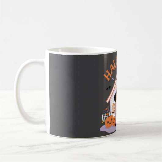 Schattige Ghost House Decor voor Halloween Koffiemok (Links)