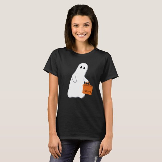 Schattige Ghost met Treat Bag T-shirt (Voorkant volledig)