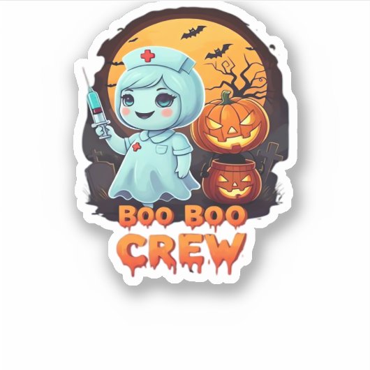 Schattige Ghost Nurse - Boo Boo Crew Halloween Fun Sticker (Voorkant)