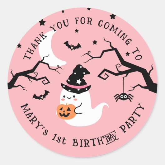 Schattige Ghost Pink Halloween Verjaardagsfeestje  Ronde Sticker (Voorkant)