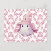 Schattige Ghost Pink Witch's Pet Roze & Wit Hallow Feestdagenkaart (Voorkant)