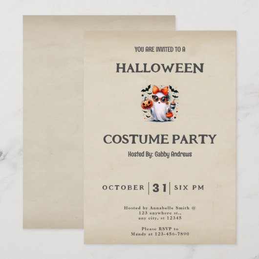 Schattige Ghost Purse Bow Coffee Star  Halloween Kaart (Voorkant / Achterkant)