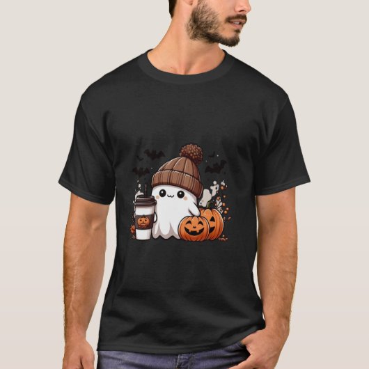 Schattige Ghost Shirt Herfst Pompoen Tshirt Koffie (Voorkant)