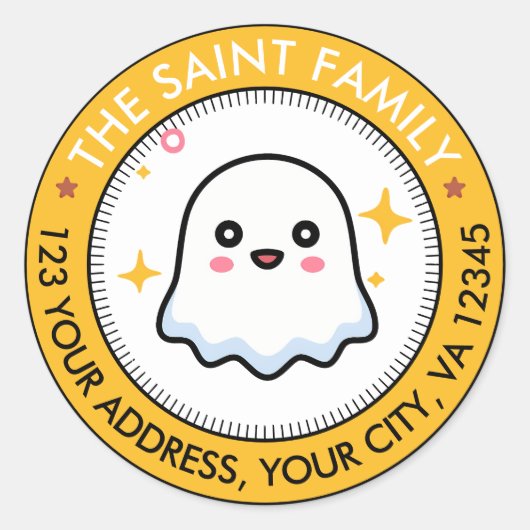 Schattige Ghost Yellow Halloween Retouradres Ronde Sticker (Voorkant)