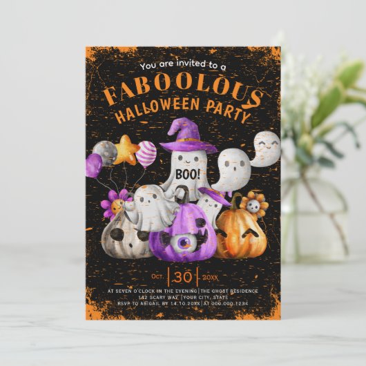 Schattige Ghosts en pompoenen BOO Halloween feest  Kaart (Staand voorkant)